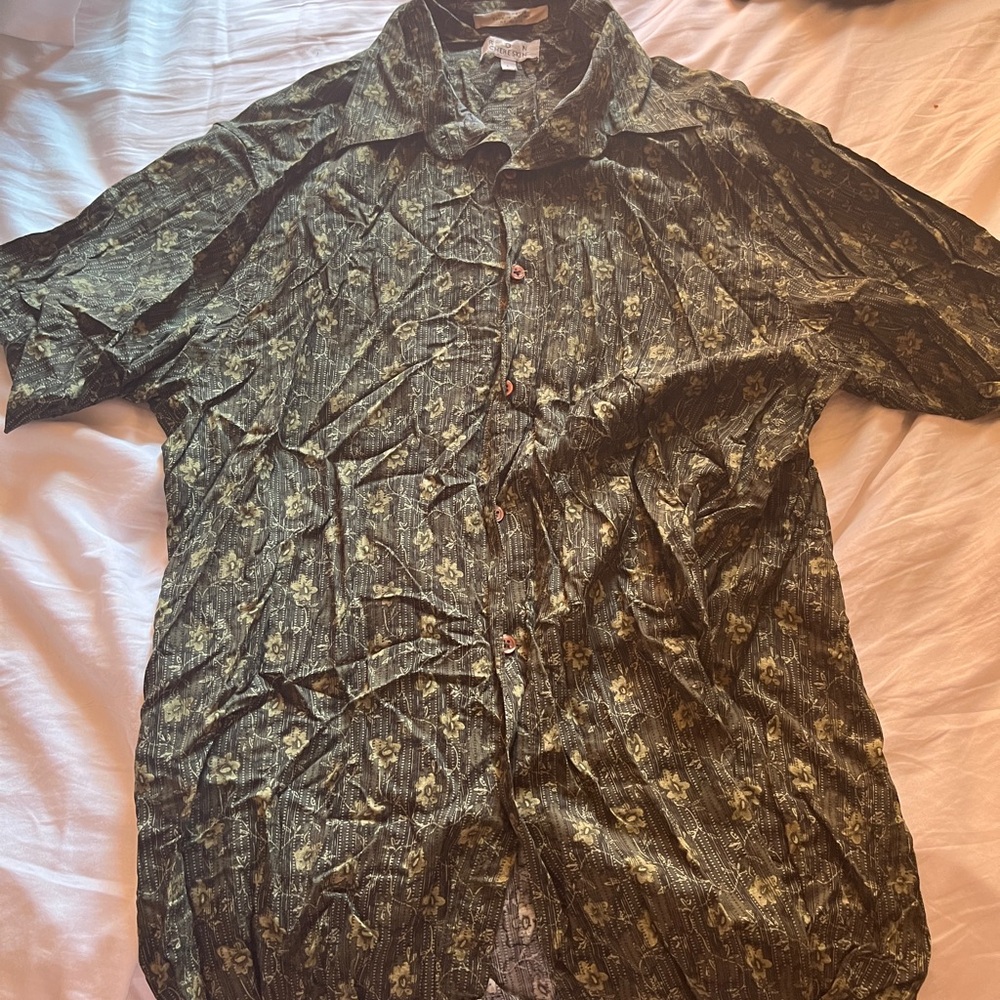Olive Floral Casual Button Down Shirt